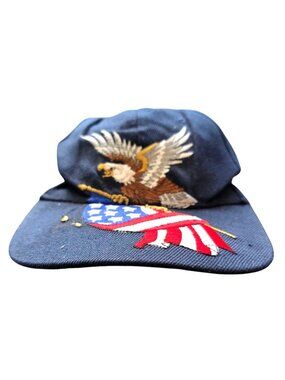 Eagle American Flag Embroidered Navy Baseball Cap Patriotic Bird Blue Hat